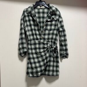 Copper Key Green Plaid Kids Dress